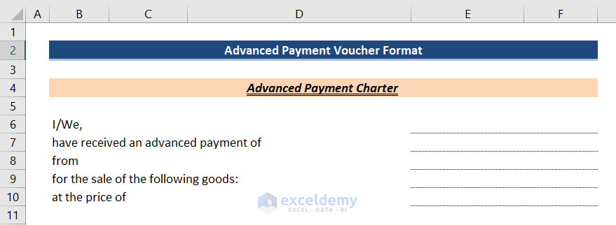 Advance Payment Voucher Format in Excel