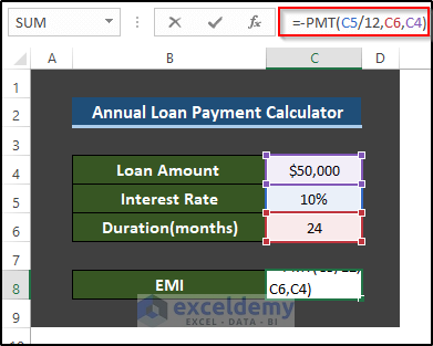 Annual Loan Payment Calculator Based on EMI