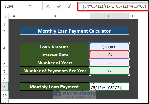 Monthly Loan Payments in Excel