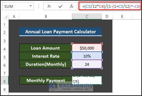 Annual Loan Payment Calculator Using Monthly Payment