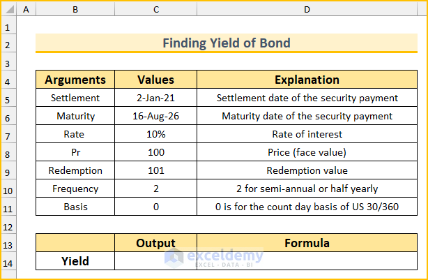 Bond Yield Calculator in Excel