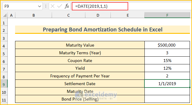 Using DATE Function to Prepare Bond Amortization Schedule in Excel