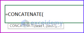 Syntax of CONCATENATE Function in Excel