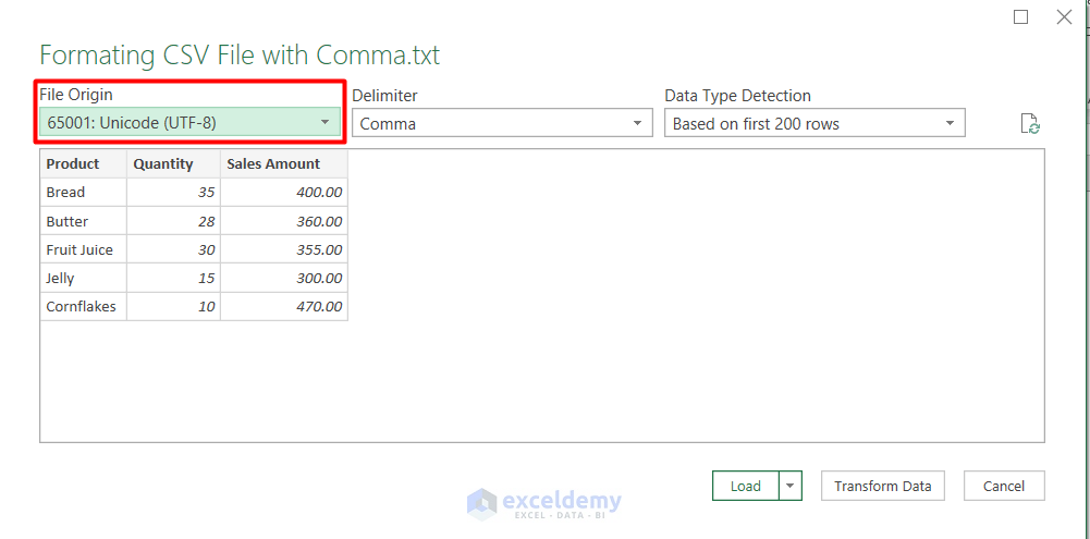 Format CSV File with Comma in Excel