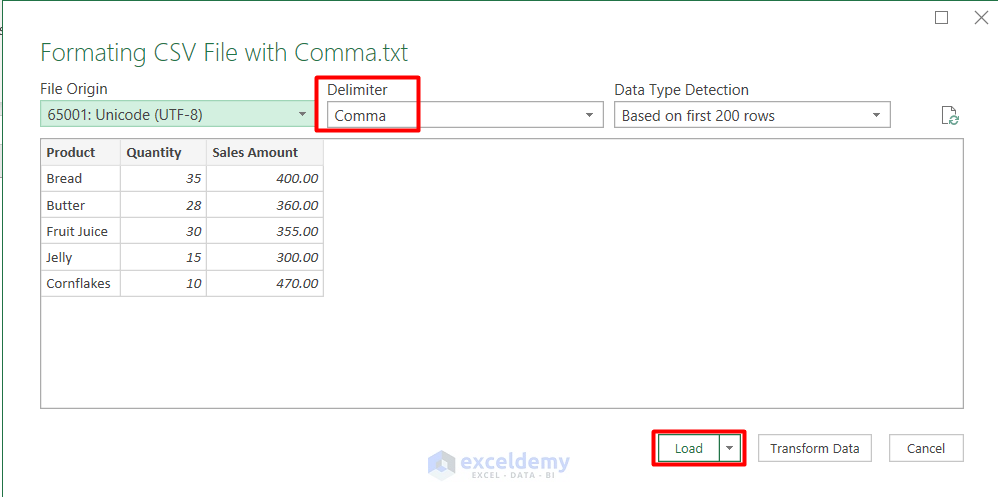 Format CSV File with Comma in Excel