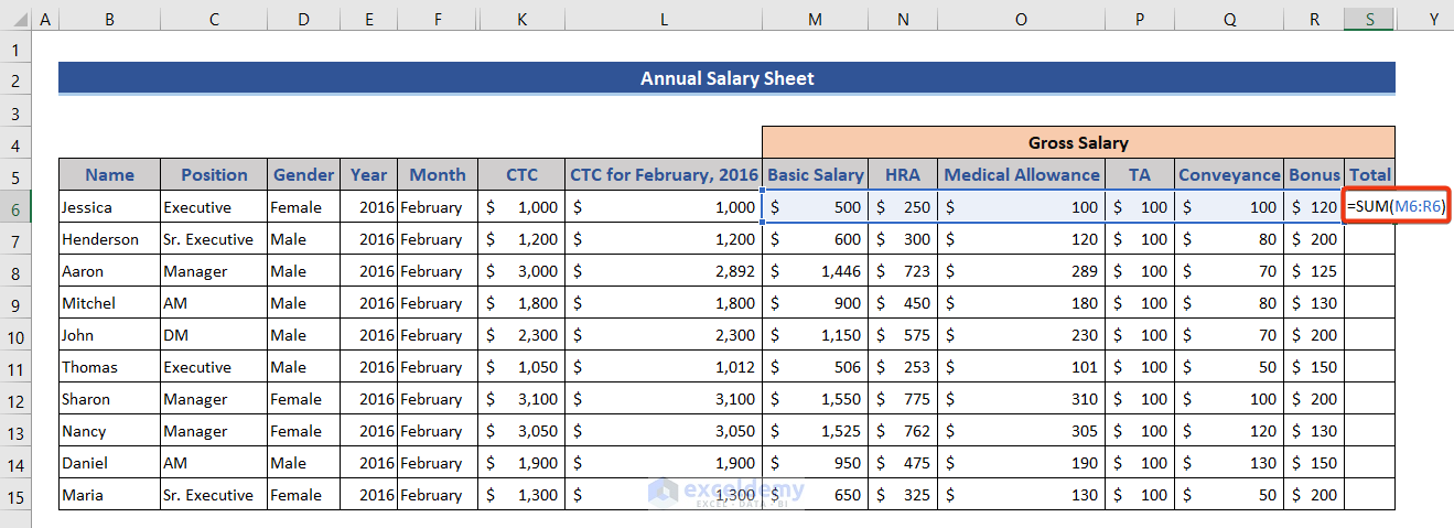 Determine gross salary in calculating annual salary