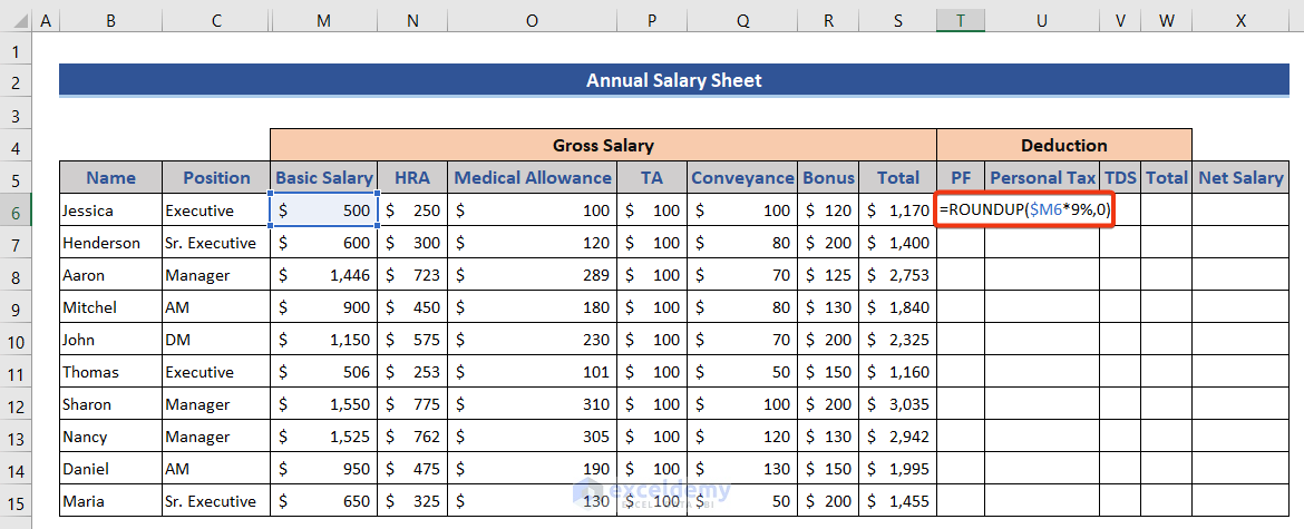 Determine PF in calculating annual salary