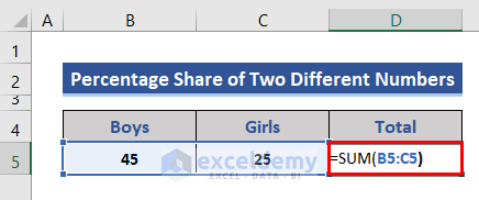 Use SUM function to calculate percentage share