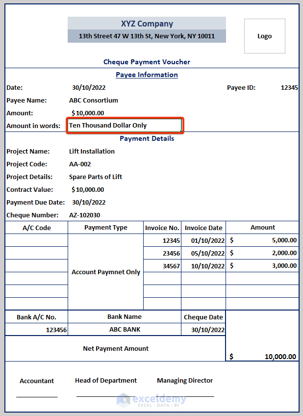 How to Make a Cheque Payment Voucher Format in Excel: 6 Method
