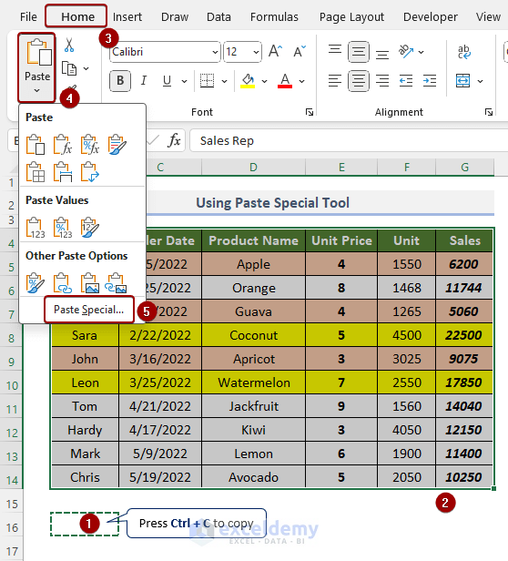 Using Paste Special tool to clear formatting in Excel