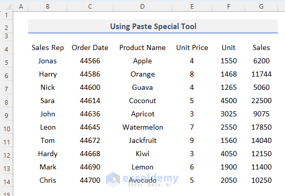 Cleared formatting with Paste Special tool in Excel