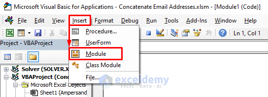 Embedding Excel VBA to Merge Email Addresses