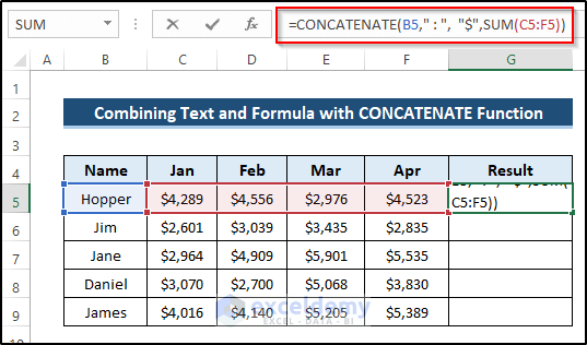 Combining Text and Formula with CONCATENATE Function in Excel