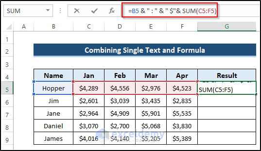 Concatenate Single Text and Formula in Excel