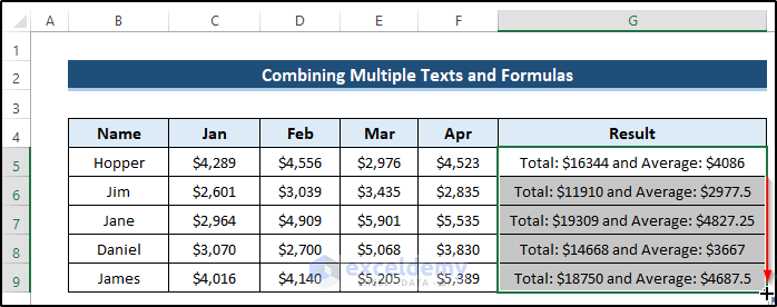 Combine Multiple Texts and Formulas