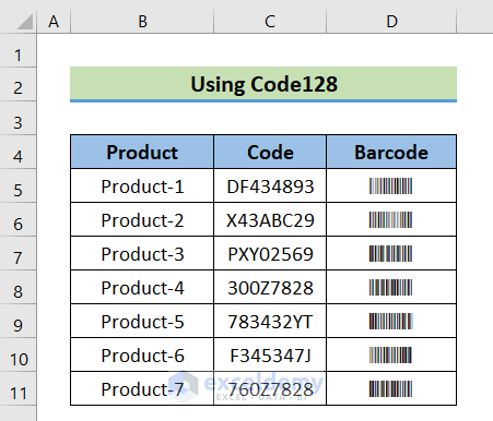 Final barcode using code 128
