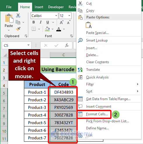 Select Cell range and right click on mouse to choose Format Cells