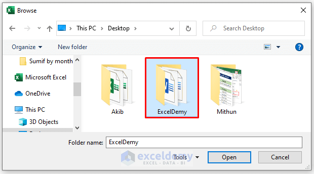 Select Folder to Copy File Names from Folder to Excel