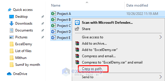 Using Shortcut Keys to Copy File Names from Folder to Excel