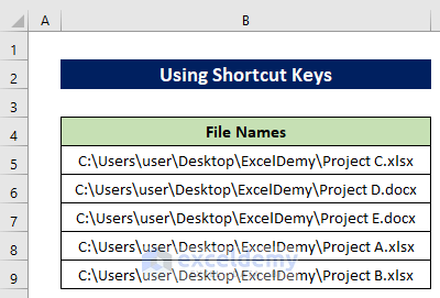 Paste the File Names from Folder to Excel