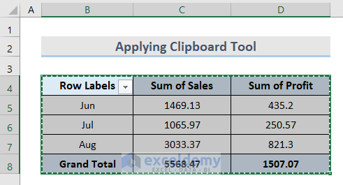 Apply Clipboard Tool to Copy Data Without Pivot in Excel