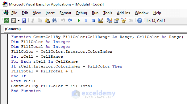 Apply VBA to Count Cells by Fill Color In Excel