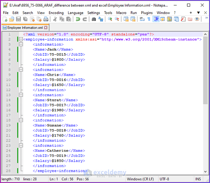 Overview of an XML File to Show Difference Between an XML File and an Excel File