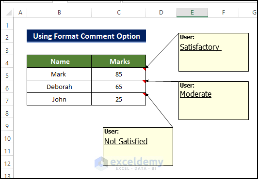 Using Format Comment Option from Context Menu to change comment color in Excel 