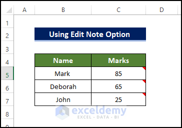 Utilizing Edit Note Option from Context Menu to change comment color in Excel