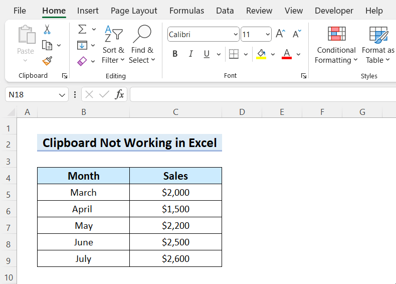 Clipboard Not Working issue in Excel