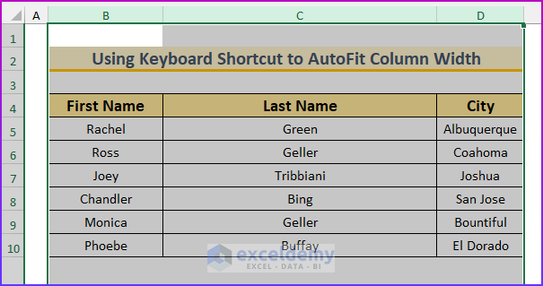 Autofit Column Width Shortcut in Excel