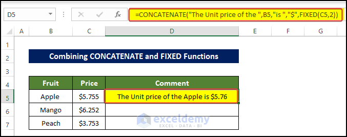 Combining CONCATENATE and FIXED Functions to Concatenate Decimal Places in Excel