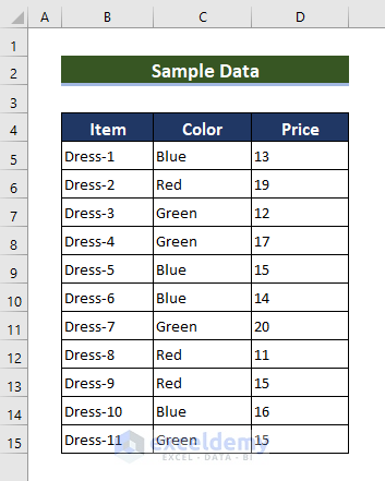 A sample data table: How to Apply Alignment in Excel Conditional Formatting
