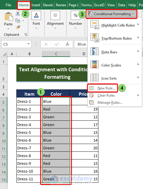 Apply Right and Left Alignment for Text That Meets a Criteria