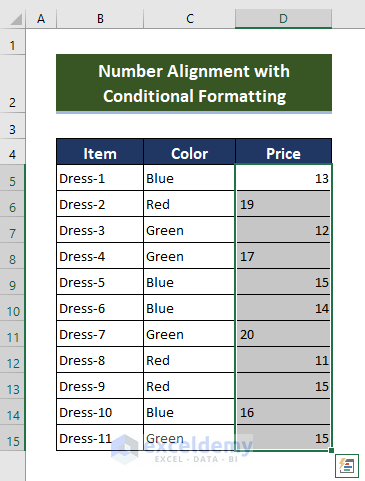 Align Numbers to Right, Center, and Left with Excel Conditional Formatting