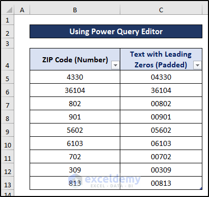 Utilizing Power Query Editor to Convert Number to Text with Leading Zeros in Excel