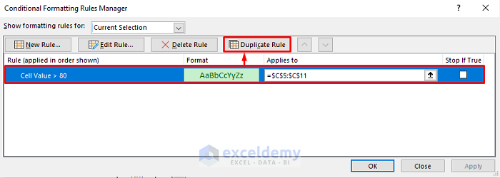 Select Duplicate Rule to Copy and Paste Conditional Formatting in Excel