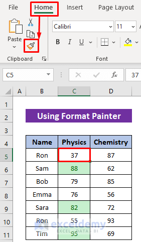 Using Format Painter to Copy and Paste Conditional Formatting Including Colors