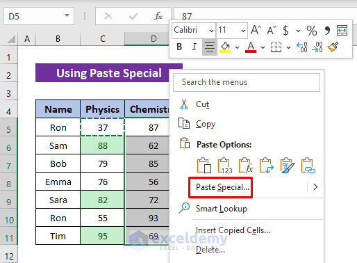 Select Paste Special to Copy and Paste Conditional Formatting in Excel
