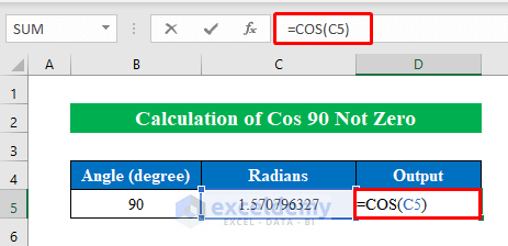 Determine Cos90 Output to calculate cos 90 not zero in excel