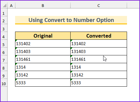 Animated Image of Convert Green Triangle to Number in Excel