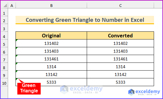 6 Handy Approaches to Convert Green Triangle to Number in Excel