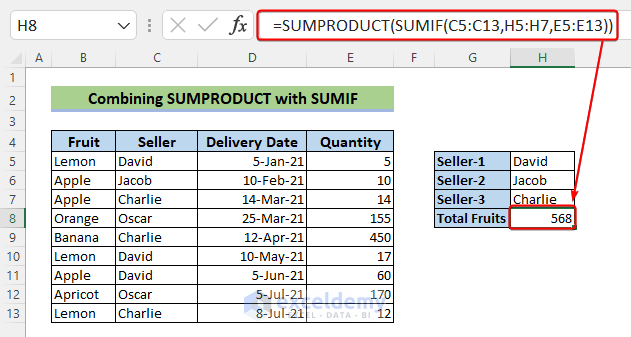 Combining SUMPRODUCT with SUMIF to Match Multiple Criteria