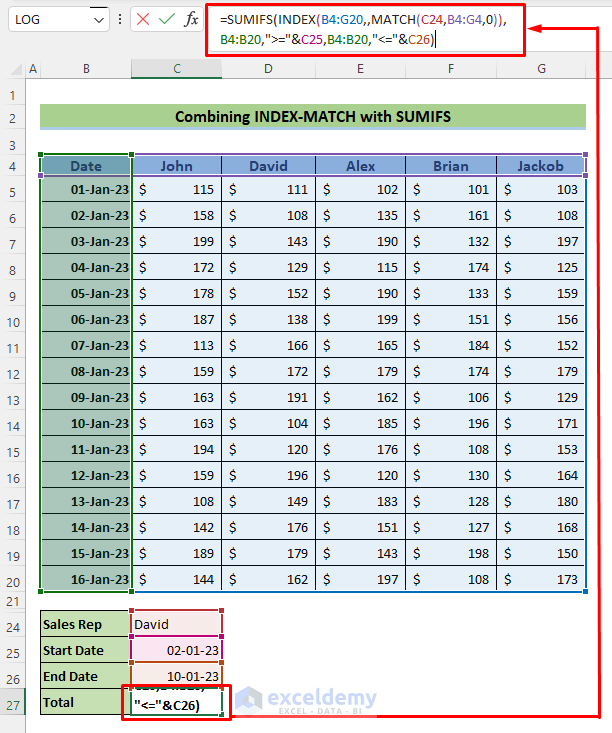 Combining INDEX-MATCH with SUMIFS to Match Multiple Horizontal and Vertical Criteria