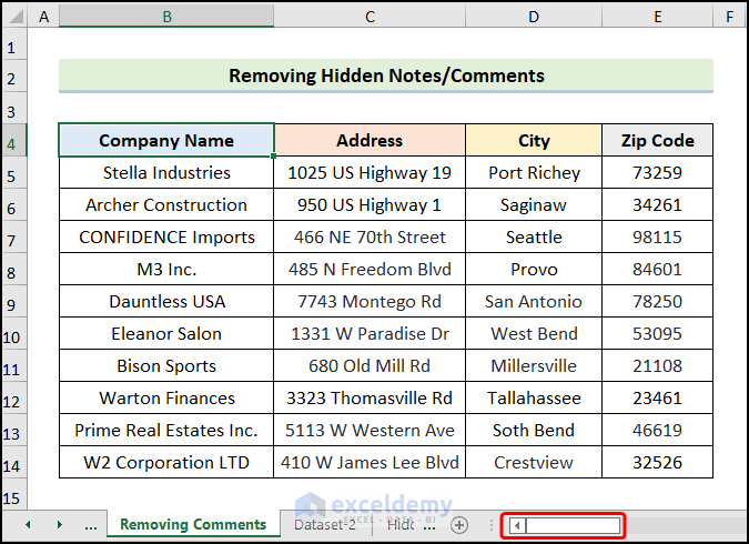 Fixing excel scroll bar too long by removing hidden comments