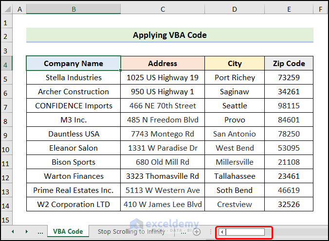 Fixing excel scroll bar too long with VBA Code
