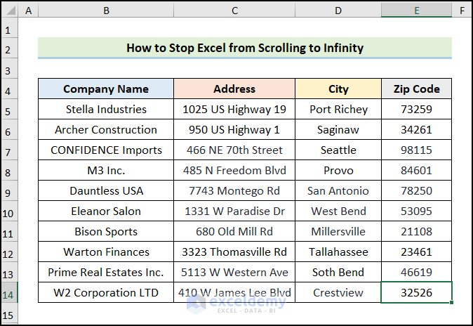 fixing excel scroll bar too long with properties