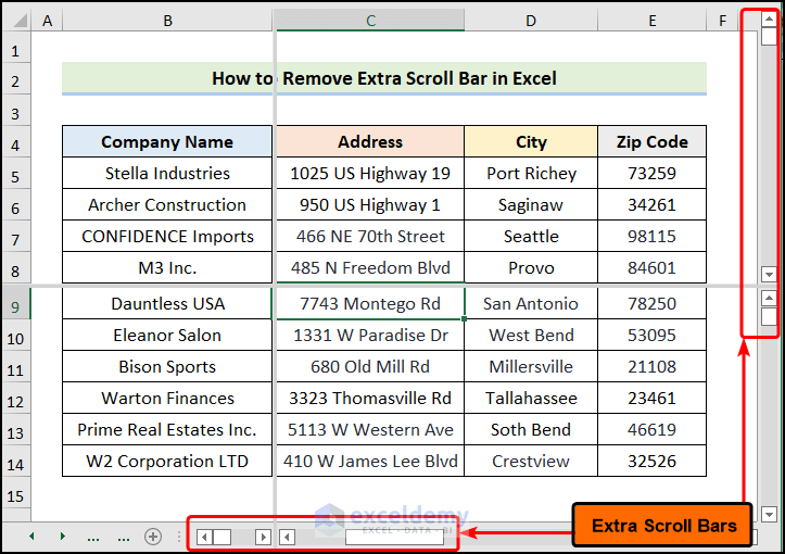 How to Remove Extra Scroll Bar in Excel