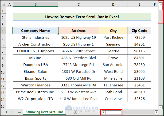 fixing excel extra scroll bar too long by switching off spilt option