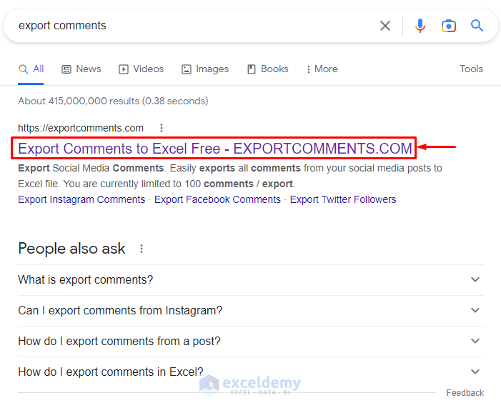 Go to Export Comments Website to Export Facebook Comments to Excel